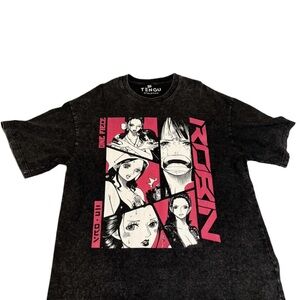 Tengu Athletics One Piece Nico Robin Anime Graphic Tee Acid Wash Black Shirt XL